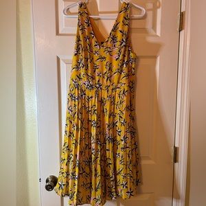 Banana Republic Yellow Floral Pleated Dress